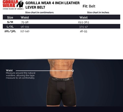 Gorilla Wear 4 Inch Leren Lifting Belt - Zwart - L/XL